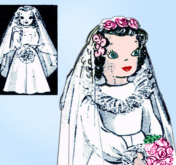 1940s Vintage Alice Brooks Transfer Pattern 7172 Uncut Doll & Wedding Dress ORIG
