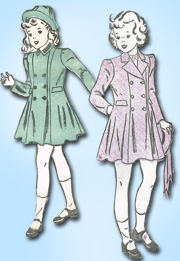 1940s Original Vintage Advance Pattern 2346 Uncut Girls Princess Coat & Hat Sz 6