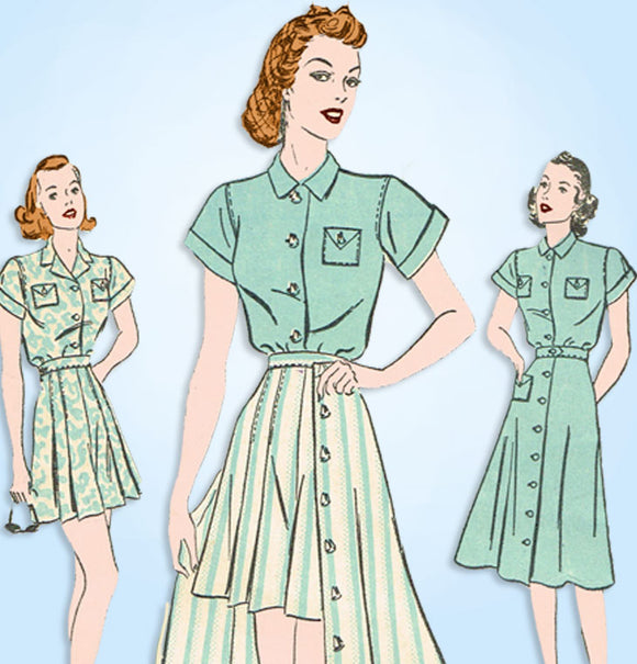 1940s Vintage Advance Sewing Pattern 2519 Misses WWII Shirt Shorts & Skirt 36 B -Vintage4me2