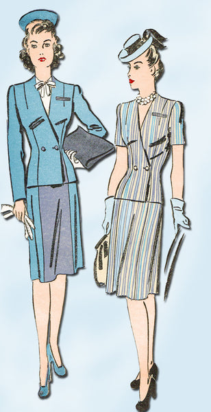 1940s Vintage Misses WWII Suit 1943 Advance Sewing Pattern 3318 Size 14