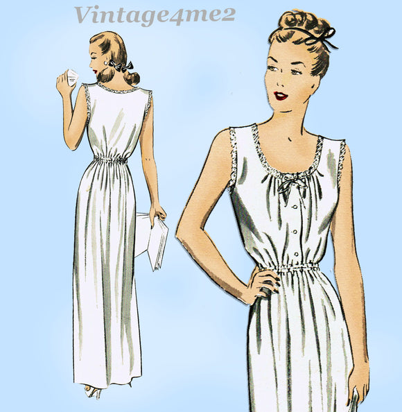 1940s Vintage Advance Sewing Pattern 4089 Easy and Pretty Misses Nightgown 32 B