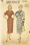 1950s Vintage 1951 Advance Sewing Pattern 5996 Gorgeous Misses Dress Size 12