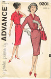 1950s Vintage Advance Sewing Pattern 9201 Uncut Misses Slender Dress Size 12 30B
