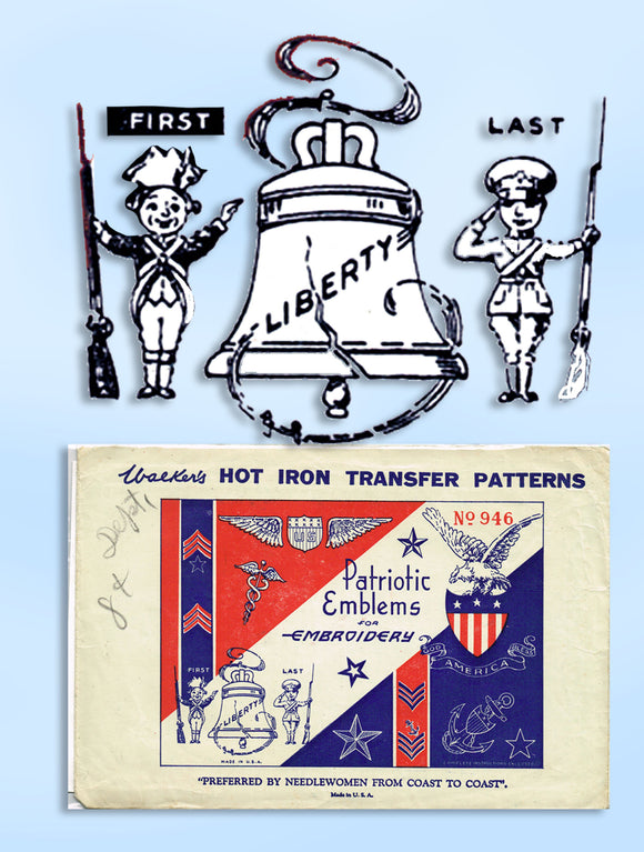 Betty Burton 1929: Uncut Military Motifs Patriotic Emblems Embroidery Transfer - Vintage4me2