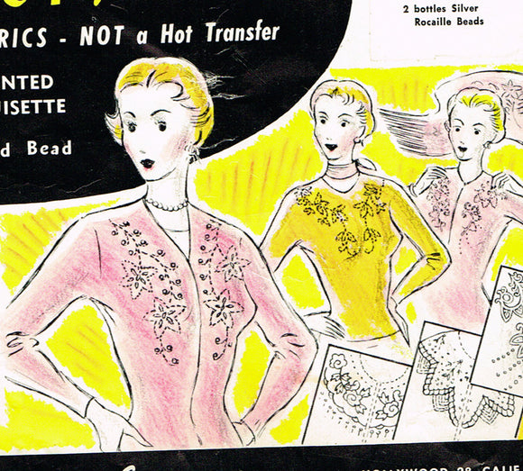 1950s Vintage Bead Easy Pattern Unused Sweater Trims Printed on Tearaway Fabric