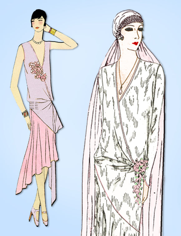 1920s Original Vintage Butterick Pattern 2166 Misses Flapper Wedding Dress 38 B