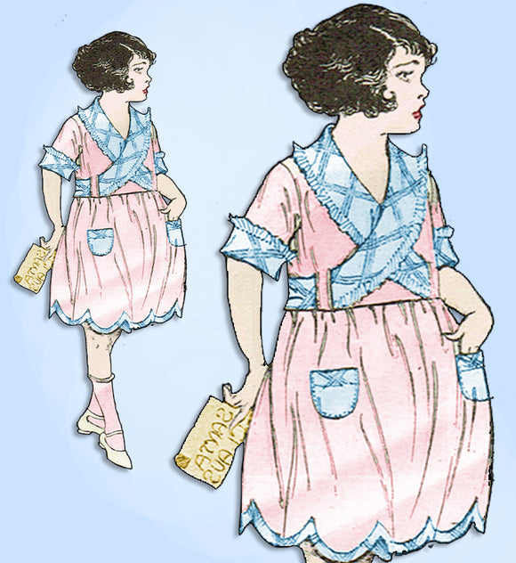1920s Original Vintage Butterick Pattern 3090 Toddler Girls Slip Over Dress Sz 3