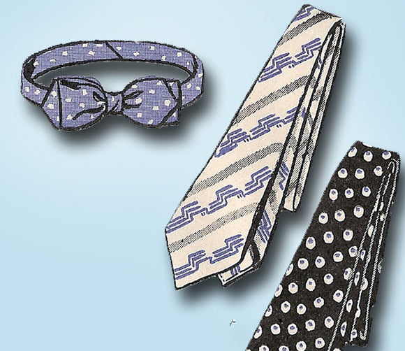 Butterick 3657: 1940s Rare Uncut Men's Tie Set Fits All Vintage Sewing Pattern