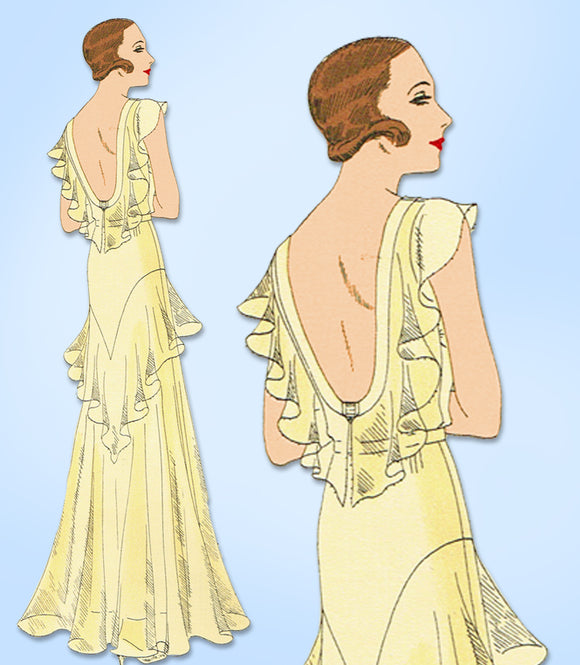 1930s Original Vintage Butterick Pattern 3934 Plus Size Evening Gown Sz 40 Bust