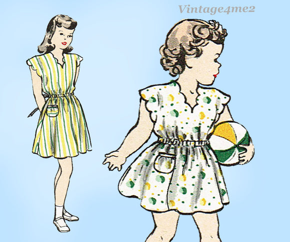 1940s Vintage Butterick Sewing Pattern 4131 Easy Uncut Toddler Girls Dress 6