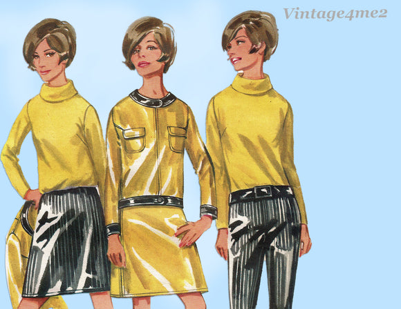 1960s Vintage Butterick Sewing Pattern 4229 Fun Vinyl Separates Mod Style! 34 B
