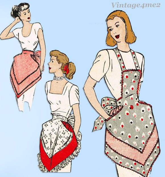 1940s Vintage Butterick Sewing Pattern 4530 Rare Easy Misses Shaped Apron Sz MED
