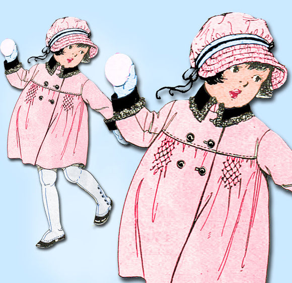 1920s Original Vintage Butterick Pattern 4611 Tiny Toddlers Smocked Coat Size 2