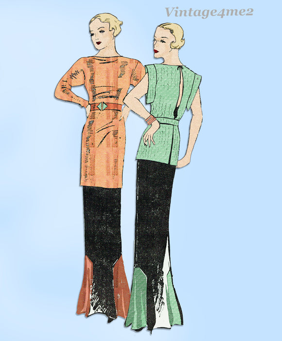 Butterick 5911: 1930s Misses Evening Gown & Tunic Sz 33B Vintage Sewing Pattern