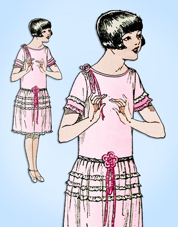 1920s Original Vintage Butterick Pattern 6027 Little Girls Flapper Dress Size 8