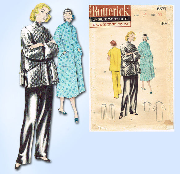 Butterick 6377: 1950s Misses Pajamas & Robe Size 36 Bust Vintage Sewing Pattern