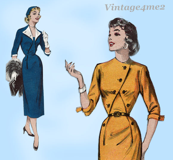 1950s Vintage Butterick Sewing Pattern 6672 Stunning Misses Street Dress Sz 32 B
