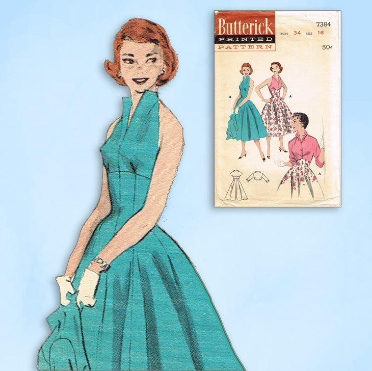 1950s Vintage Butterick Sewing Pattern 7384 Uncut Misses Halter Dress –  Vintage4me2