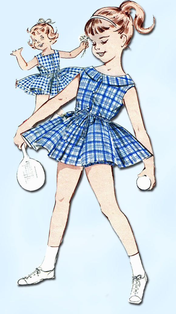1950s Vintage Butterick Sewing Pattern 9388 Uncut Toddler Girls Tennis Dress Sz4