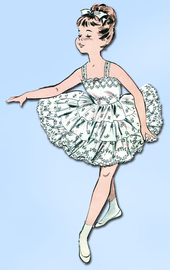 1950s Vintage Butterick Sewing Pattern 9456 Toddler Girls Ruffle Petticoat Sz 6