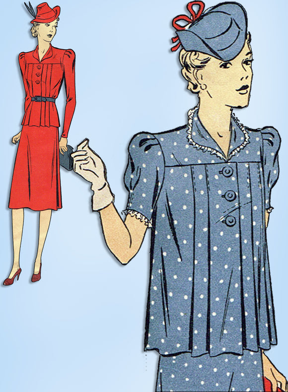 1930s Original Vintage Du Barry Pattern 2436 Misses Tucked Maternity Suit Sz 34B - Vintage4me2