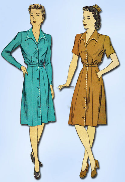 1940s Vintage Du Barry Sewing Pattern 5712 Misses WWII Shirtwaist Dress Size 12 - Vintage4me2