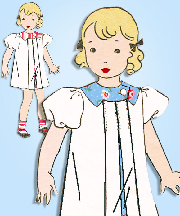 1930s Vintage Excella Sewing Pattern 4409 Toddler Girls Box Pleat Dress Size 2 - Vintage4me2