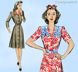 1940s Vintage Hollywood Sewing Pattern 1100 Misses WWII Shirtwaist Dress Sz 32B