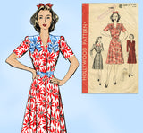 1940s Vintage Hollywood Sewing Pattern 1100 Misses WWII Shirtwaist Dress Sz 32B