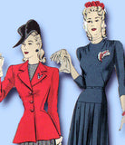 1940s Vintage Hollywood Sewing Pattern 769 FF Misses Dress & Peplum Jacket 32B - Vintage4me2