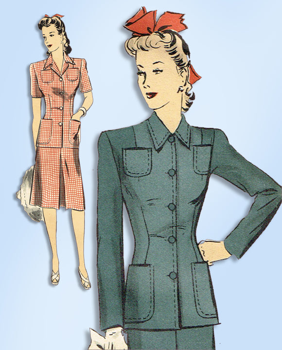 1940s Original Vintage Hollywood Pattern 900 Uncut WWII Misses Suit Size 34 Bust