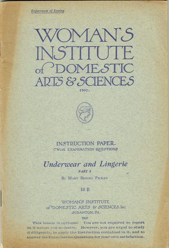 1920s Brooks Picken Woman's Institute Sewing Book 10B Underwear & Lingerie Part 2
