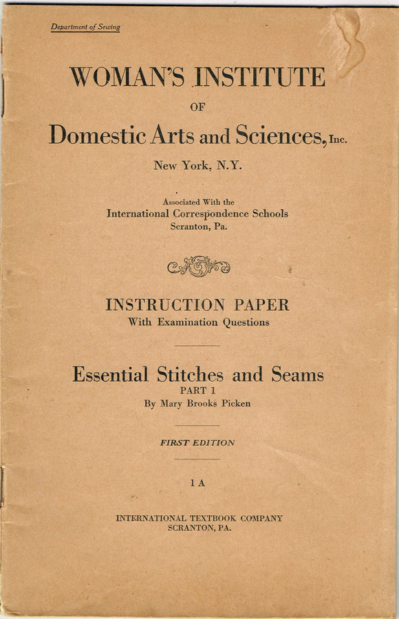 1910s Brooks Picken Woman's Institute Sewing Book 1A Essential Seams Stitches