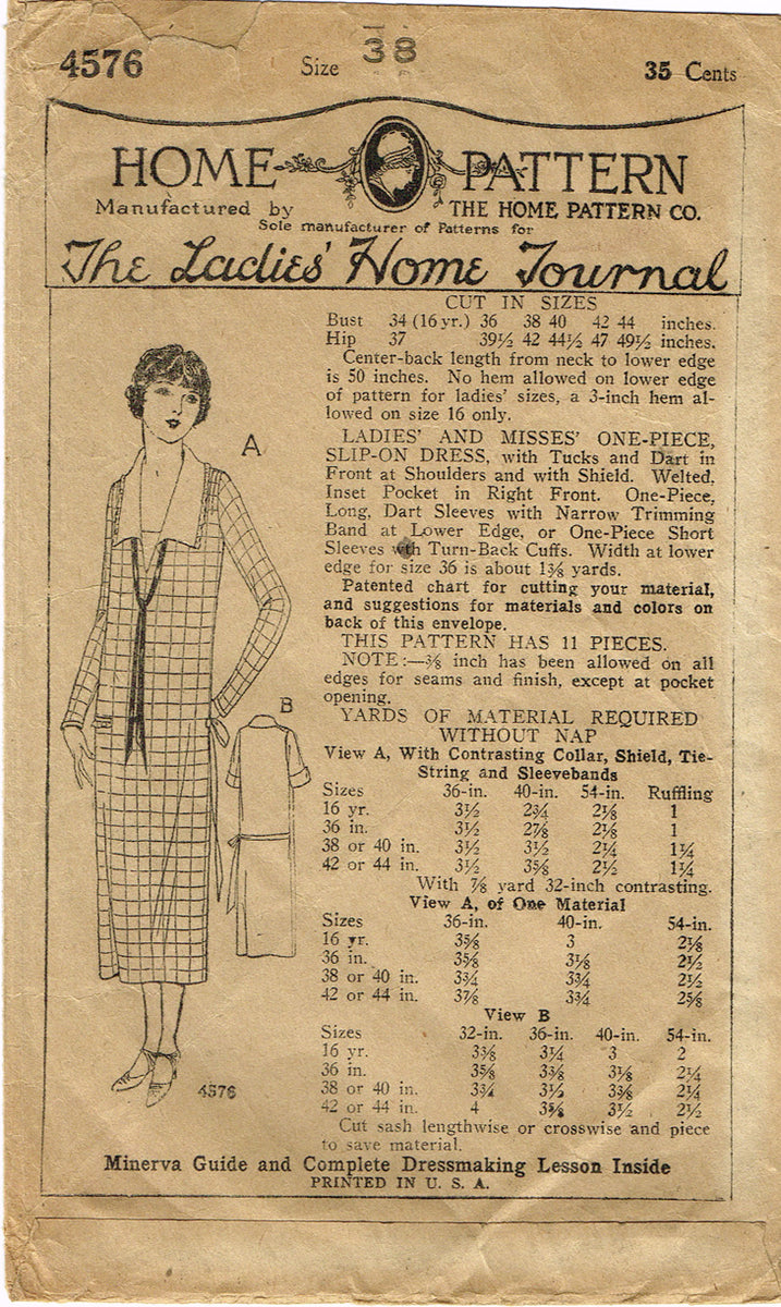 1920s Vintage Ladies Home Journal Pattern 4576 Misses Flapper Dress