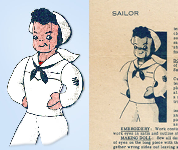 1940s Original Vintage Laura Wheeler Transfer Pattern 933 Uncut Sailor Doll