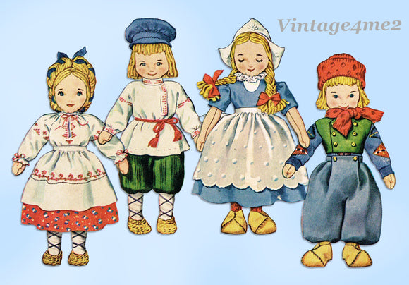 1940s Original Vintage McCall Pattern 1144 Uncut International Dolls & Clothes
