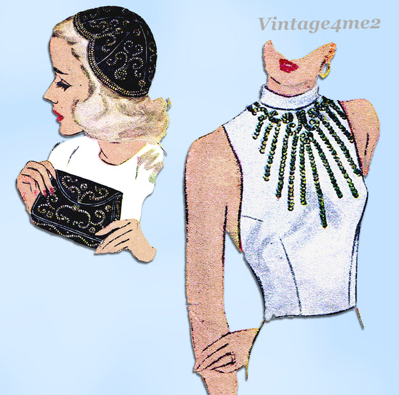 McCall 1293: 1940s Uncut Sequin Purse Cap and Vestee Vintage Sewing Pattern