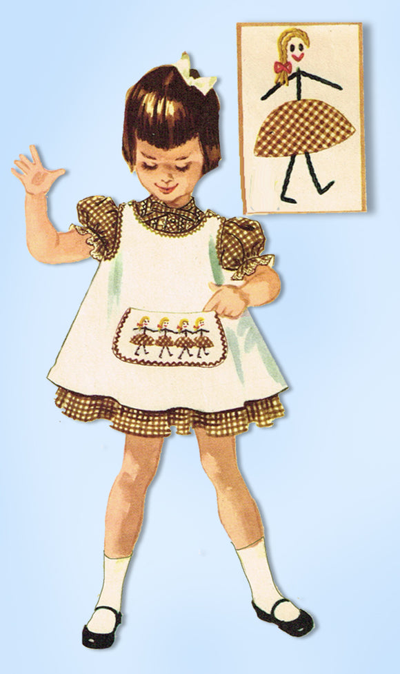 1950s Vintage McCall Sewing Pattern 2384 Toddler Girls Dress and Apron Size 2