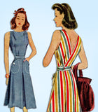 1940s Vintage McCall Sewing Pattern 4043 WWII Misses Back Wrap Sun Dress Sz 32 B