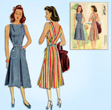 1940s Vintage McCall Sewing Pattern 4043 WWII Misses Back Wrap Sun Dress Sz 32 B