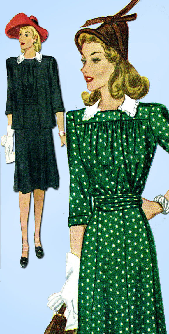 1940s Vintage McCall Sewing Pattern 4552 Stylish WWII Maternity Dress Sz 14 32B - Vintage4me2