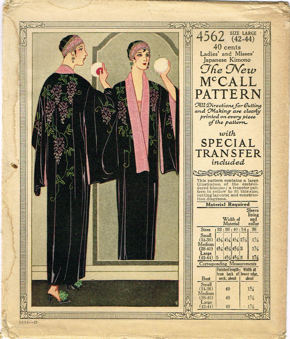 McCall 4562: Rare Uncut 1920s Embroidered House Coat or Robe 42-44B Vintage Sewing Pattern - Vintage4me2