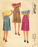 1940s Vintage McCall Sewing Pattern 5174 Misses' WWII Pleated Skirt Sz 26 Waist - Vintage4me2