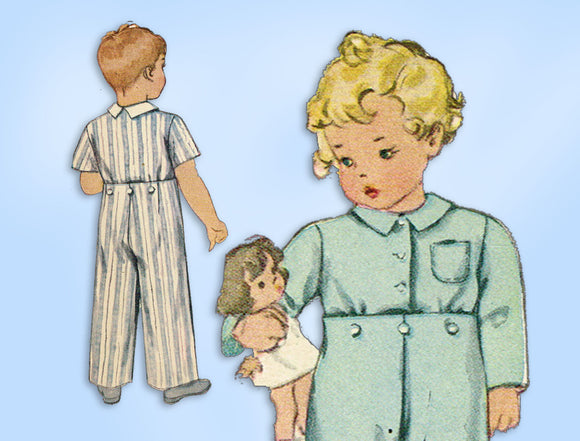 1940s Vintage McCall Sewing Pattern 5344 WWII Baby 2 Piece Pajama Set Size 1