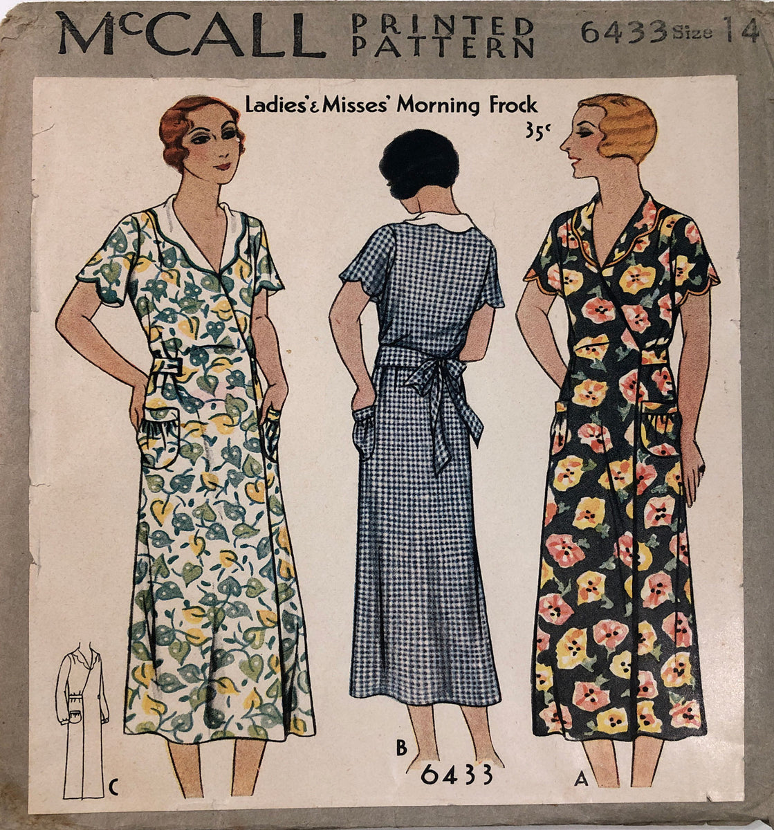 1930s Vintage McCall Sewing Pattern 6433 Uncut Hooverette Dress