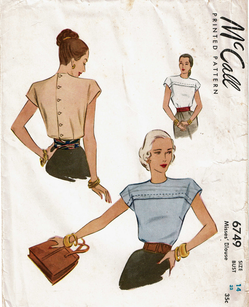 McCall's 6749: 1940s Stunning Misses Tucked Blouse 32 B Vintage Sewing ...