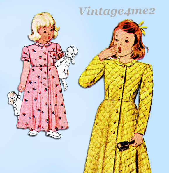 1940s Vintage McCall Sewing Pattern 6975 Toddler Girls Robe or Housecoat Size 3