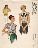 1940s Vintage McCall Sewing Pattern 7231 Easy Misses Blouse Size 16 34 Bust