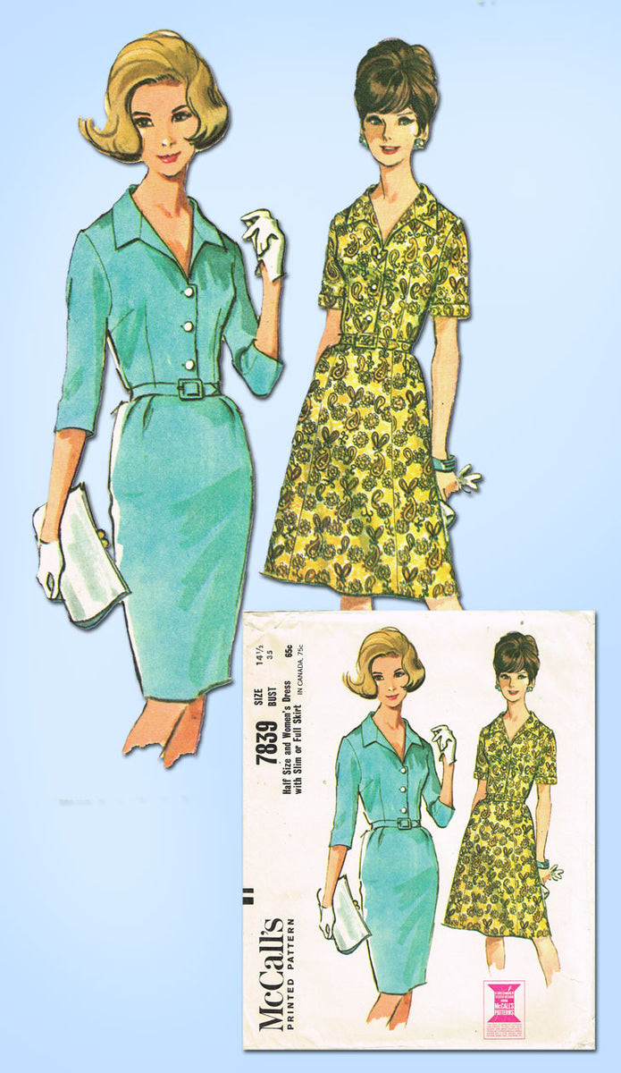 1960s Vintage McCalls Sewing Pattern 7839 Uncut Misses Shirtwaist Dress  Size 35B
