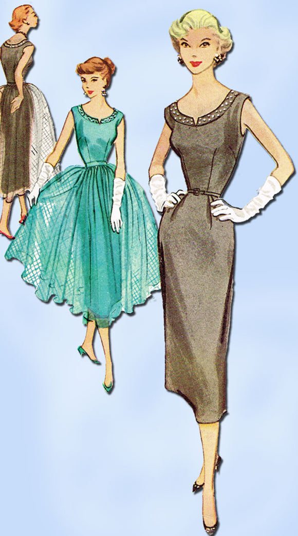 1950s Vintage Misses Cocktail Dress 1953 McCalls Sewing Pattern 9434 Size 12
